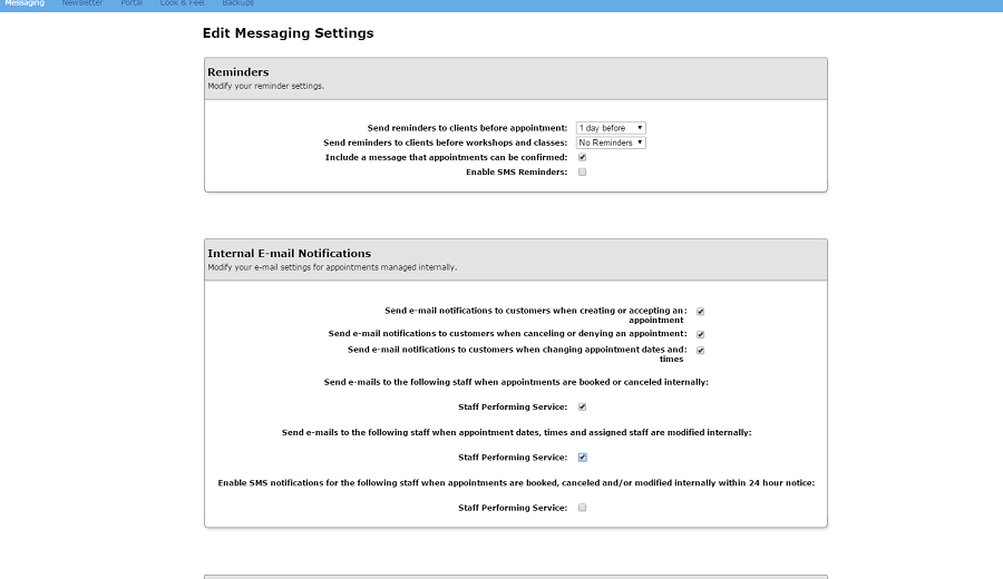 appointment reminder settings within your online booking software