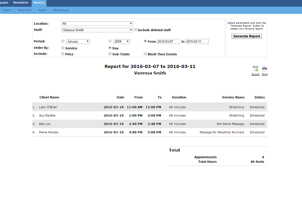 online appointment booking calendar reports