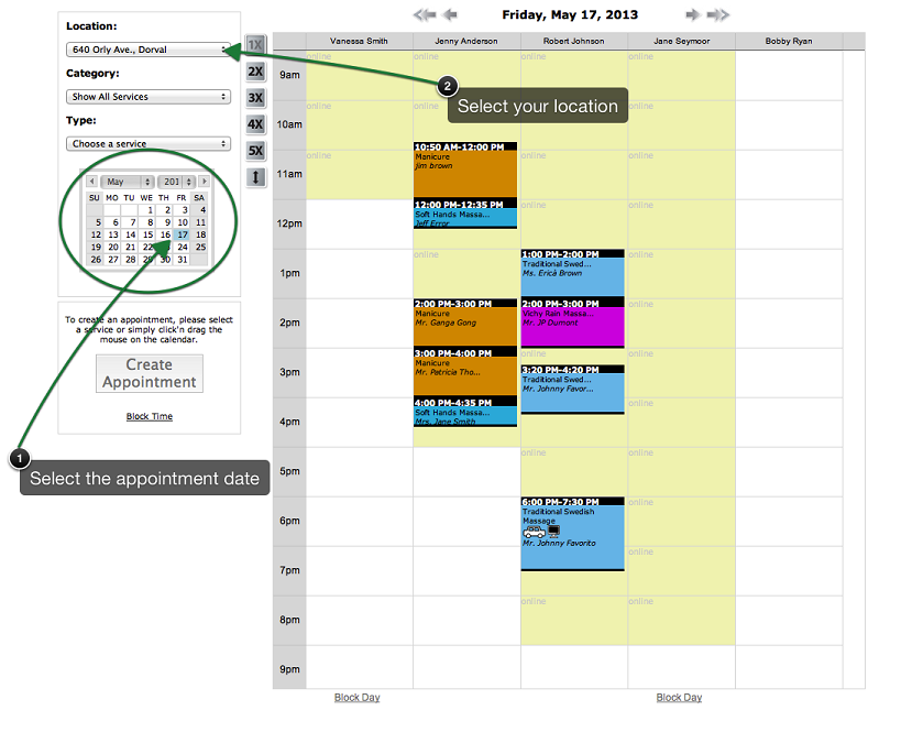 locating a date in the appointment management software