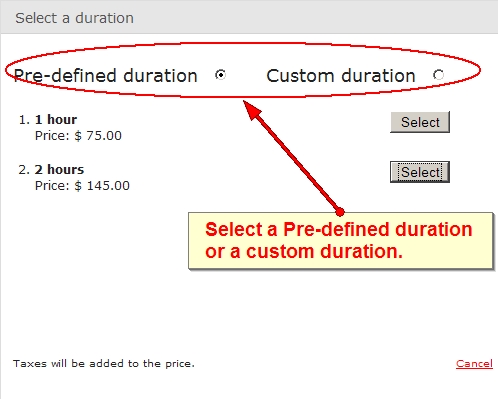 set the duration within the appointment scheduling process