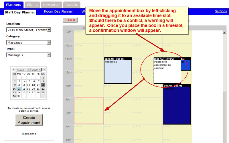 scheduling an appointment box on the calendar