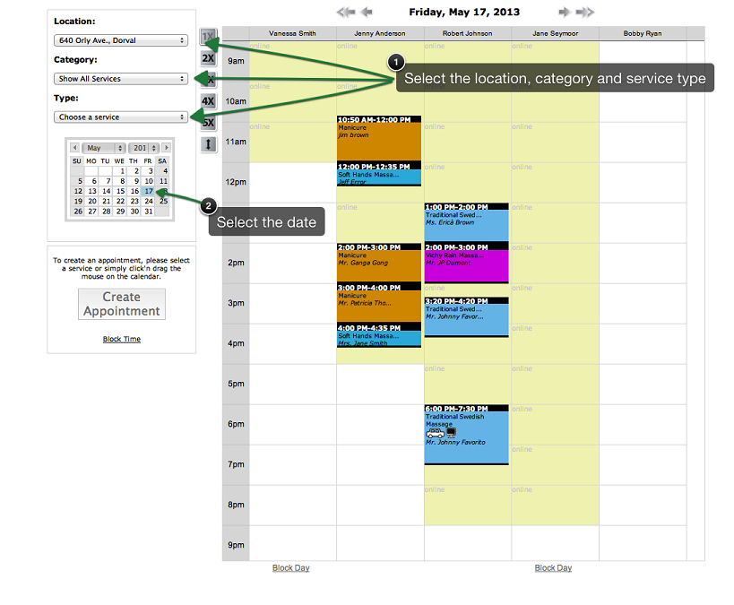 select an appointment date in the online booking system