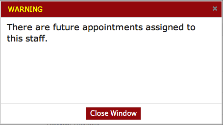 delete staff warning shall appear in the online scheduling program