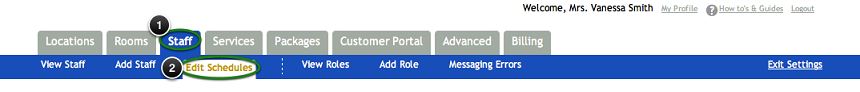 editing a staff schedule for appointment scheduling