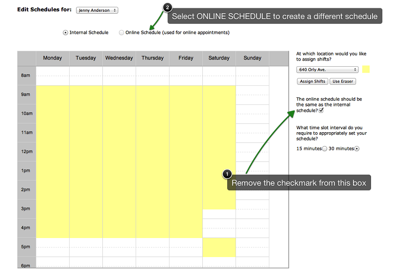managing user schedules for online appointment scheduling
